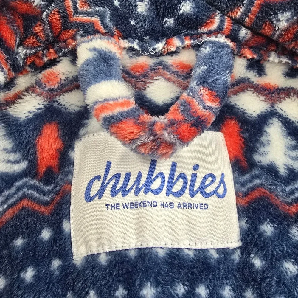 Chubbies Robe Mens One Size Blue Red Fair Isle Bear Fleece Belted Pockets Posh